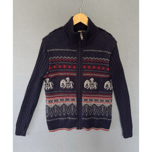 Rare Vintage Moschino Jeans Uomo Wool Zip Elephant Fair Isle Sweater Large